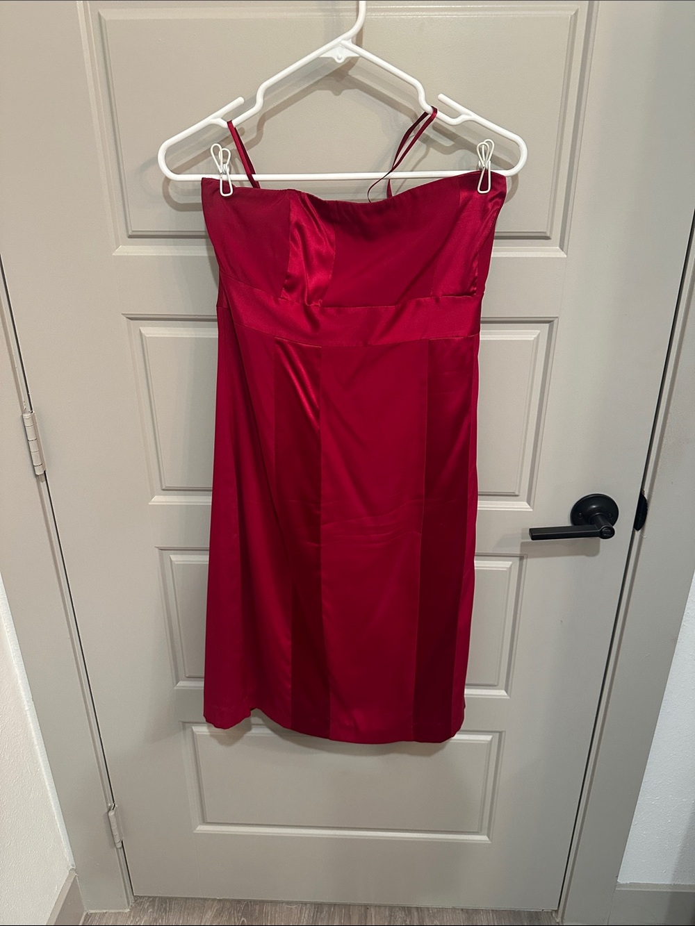 Express Strapless Satin Dress in Red